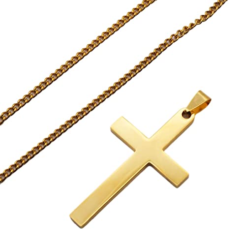 Cross Necklace for Men Silver Premium Alloy Solid Color Cross Pendant Necklace for Men Women Teens - color: Glod-20inch