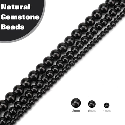 Vinswet 90pcs 4mm Black Obsidian Natural Stone Beads Round Genuine Real Stone Beading Loose Gemstones DIY Smooth Bead for Bracelet Necklace Earrings Jewelry Making - color: Black Obsidian, size: 4mm