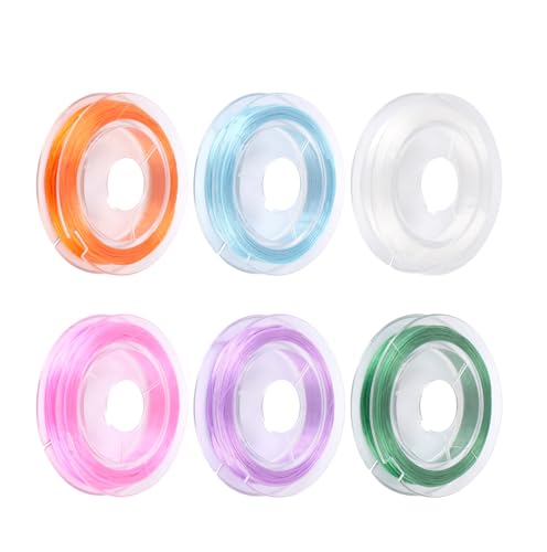 0.8mm Flat Elastic Bracelet String Cord, Colorful Rainbow Stretch Beading Elastic String Crystal Jewelry String for Bracelet, Beading Jewelry DIY Crafts Making, Pack of 6