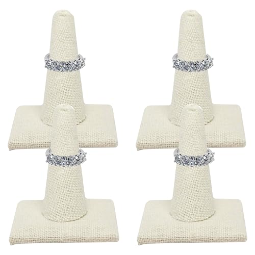 Novel Box 4 Pack Beige Linen Jewelry Ring Finger Display Stand 2.12x2.12x2.37 Inches with Square Base - Ring Holder Organizer Stand for Selling or Personal Use - Display Stands for Rings - color: Single Ring Finger (Pack of 4), size: Beige Linen