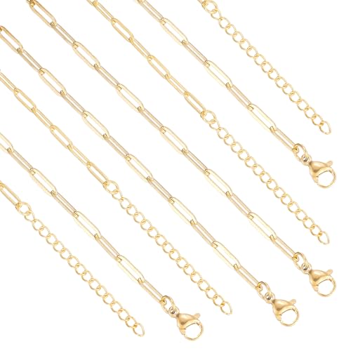 12 Pack Paperclip Chain Necklace Bulk Adjustable Gold Plated Stainless Steel Necklace Chains for Jewelry Making - color: Gold 16 Inches
