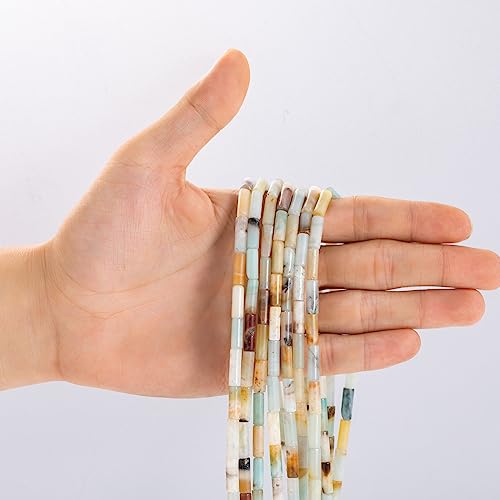 Natural Amazonite Cylinder Tube Beads 4x13mm 38cm/str Loose Semi Gemstone Stone Beads for Making Bracelets Necklace Earrings - color: Amazonite, size: 4x13mm Cylinder