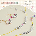 FZIIVQU 1400 Pcs Letter Beads Kit, 28 Styles White Acrylic Alphabet Beads Letter Beads for Jewelry Making wiht Number Beads Heart Beads Friendship Bracelet Kit - color: Black Letter & White Base, size: 6*6mm