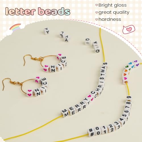 FZIIVQU 1400 Pcs Letter Beads Kit, 28 Styles White Acrylic Alphabet Beads Letter Beads for Jewelry Making wiht Number Beads Heart Beads Friendship Bracelet Kit - color: Black Letter & White Base, size: 6*6mm
