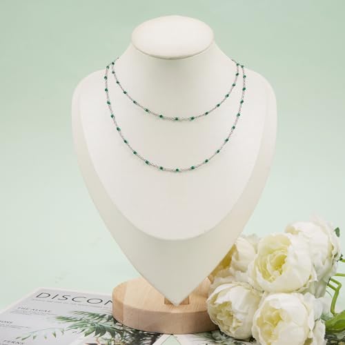 UMAOKANG 33 Feet Green Enamel Beaded Chain for Jewelry Making Stainless Steel Thin Chains Necklace Bracelet DIY Bulk Chain - color: Green-Silver