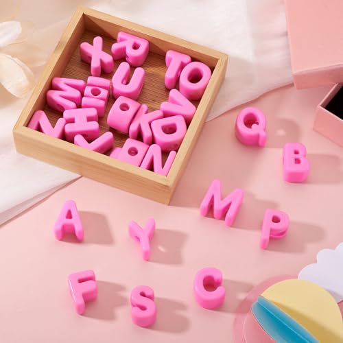 26Pcs European Acrylic Letter Beads A-Z Letters Chunky Large Hole Bead Charms with Horizontal Hole Pink Plastic 3D Initial Alphabet Beads for Key Chains Necklace DIY Craft Arts Projects - color: Pink