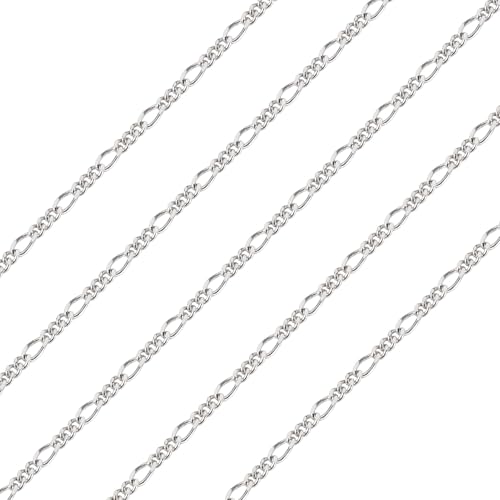 3.28 Feet Figaro Chains S925 Sterling Silver Chain for Jewelry Making, 3.5x1.5mm Figaro Links Permanent Bracelet Kit for Women Men Necklace Making - color: Silver-Figaro Chain