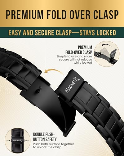 MagnetRX® 3X Strength Magnetic Bracelets for Men – Effective Titanium Mens Magnetic Bracelet – Premium Fold–over Clasp & Adjustable Length with Sizing Tool & Gift Box (Black) - color: Black (3X Strength)