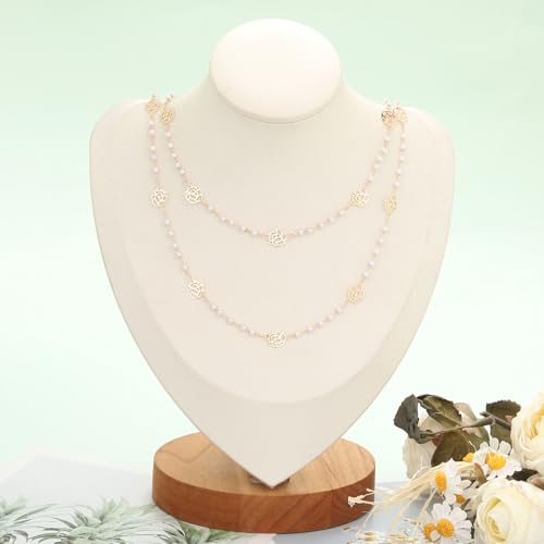 KYUNHOO 16.4 Feet 3MM Faux Pearl Bead Chain for Jewelry Making Rose Flower Link Brass Cable Chains Bulk with Clasps for Handcraft DIY Finding Supplies - color: Flower Pearl
