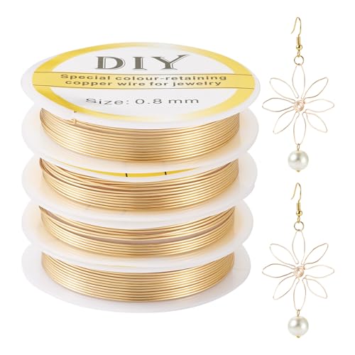 Beadthoven 34 Ft 14K Gold Filled Wire 20 Gauge 0.8mm Dead Soft Round Gold Filled Brass Wire for Crafts Wire Wrap Jewelry Making Supplies - size: 20 Gauge (0.8mm)