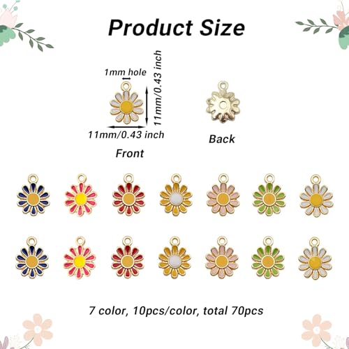 70Pcs Daisy Flower Charms 7 Color Alloy Enamel Sunflower Charms Spring Floral Pendants 11×11mm for Jewelry Making DIY Craft Necklace Bracelets Dangle Earring Keychain Bag