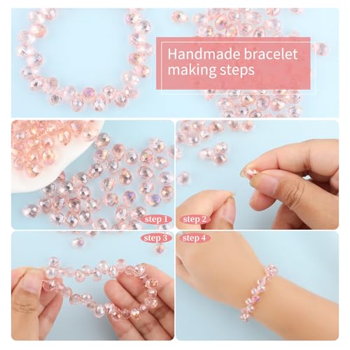 100pcs Holographic Pink Faceted Crystal Glass Beads 8x10mm, Shiny Teardrop Glass Beads for Jewelry Making, Crystal Beads for Bracelet Necklace Earring DIY Craft - color: Water Pink
