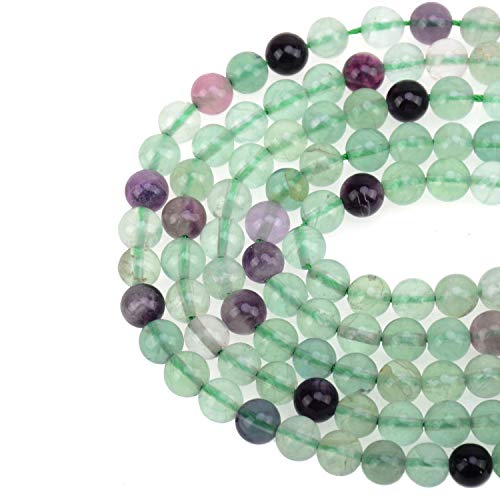 LPBeads 100PCS 8mm Natural Multicolor Fluorite Beads Gemstone Round Loose Beads for Jewelry Making with Crystal Stretch Cord - color: Fluorite