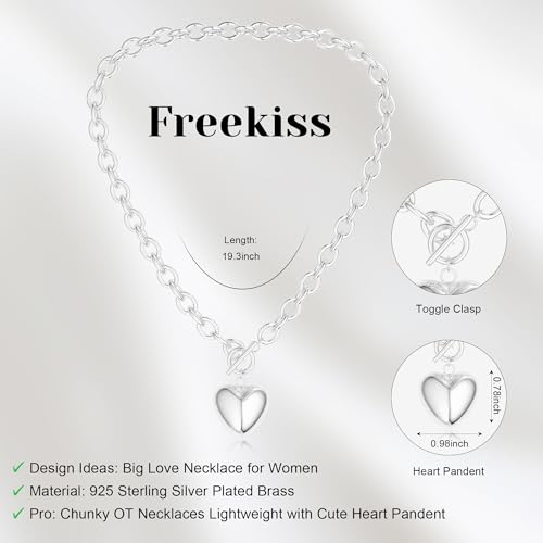 Freekiss Women's Layered Necklace Set - 3 Piece Dainty Gold Jewelry for Everyday Stacking | 14K Gold Plated Snake Chain, Rope Chain, Cuban Chain | Adjustable Length 14-18.5 Inch | Gift Ready - color: Silver, style: Heart Paperclip OT-SL