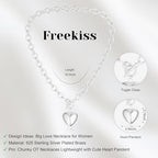 Freekiss Women's Layered Necklace Set - 3 Piece Dainty Gold Jewelry for Everyday Stacking | 14K Gold Plated Snake Chain, Rope Chain, Cuban Chain | Adjustable Length 14-18.5 Inch | Gift Ready - color: Silver, style: Heart Paperclip OT-SL