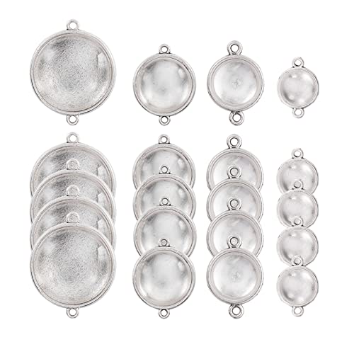 PH PandaHall 42pcs 5 Size Round Bezel Pendant Trays Links Double Holes Photo Charms Cabochon Settings with Glass Cabochon Tiles Memorial Photo Pendant for Wedding Bouquet Graduation Jewelry Making - color: Antique Silver Round - 24 Sets (5 Size)