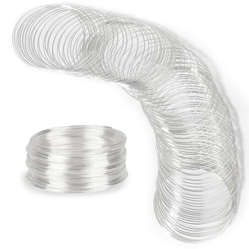 100 Loop Memory Wire for Beads Jewelry Making - Silver Steel Wire for Bracelet and DIY Crafts