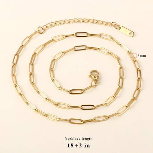 10PCS Gold Paperclip Chains Necklace Bulk 3MM 18 Inches 18K Gold PVD Plated Stainless Steel Finished Paperclip Link Chain Bulk forJewelry Making - color: gold, size: 3MM * 18 Inches