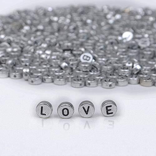Letter Beads 1000pcs Acrylic Alphabet Letter Beads A-Z Letter for Jewelry Making (slivery) - color: slivery
