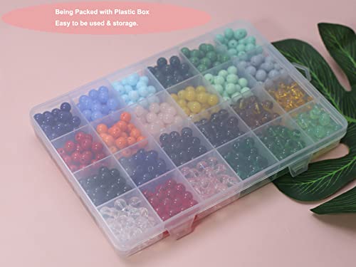 720PCS 8mm Glass Round Beads Bulk Crystal Beads Bracelet Beads Making Kit Healing Chakra Beads with 500pcs Space Loose Beads for Jewelry Making and DIY Crafts (8mm Solid&Clear) - size: 8mm Solid&Clear Set
