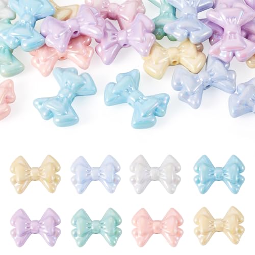 FASHEWELRY 20Pcs Colorful Acrylic Bow Beads 22x29mm Macaron Colors Large Bowknot Beads, Pastel Aesthetic Focal Bead Bulk for Pens Keychain Bracelet Necklace Earring Jewelry Making Supplies - color: Macaron Colors
