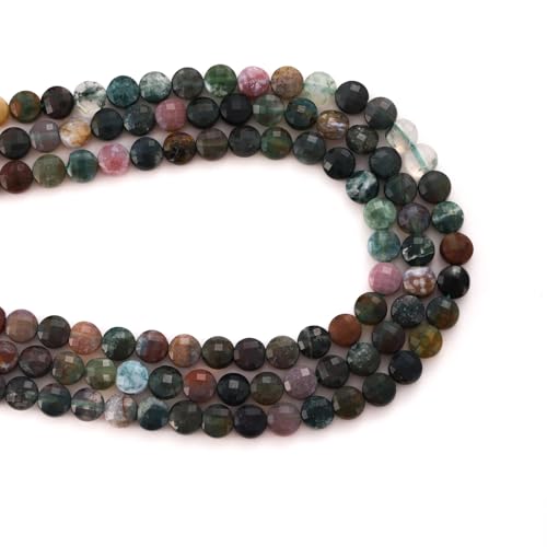 6mm Faceted Natural Indian Agate Stone Beads Coin Disc Gemstone Spacer Beads for Jewelry Making DIY Bracelet Necklace - color: Indian Agate