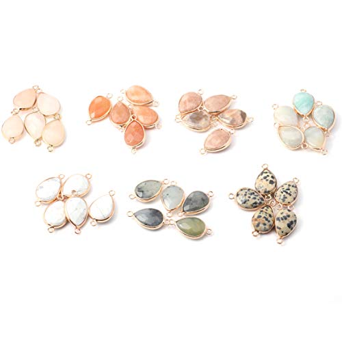 Natural Stone Connectors Faceted Water Drop Shape Pendants Links Amazonite Charm for Jewelry Making Random 10 Pcs - color: random