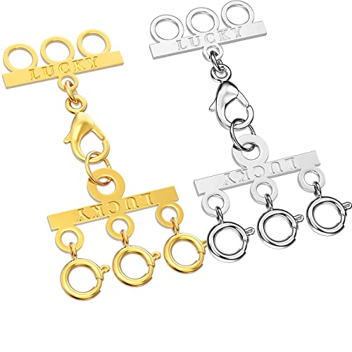 Dailyacc Lucky Necklace Layering Clasp 18K Gold and Silver Multi Strand Clasps for Stackable Necklaces - color: 2Pcs 3 Silver 3Gold