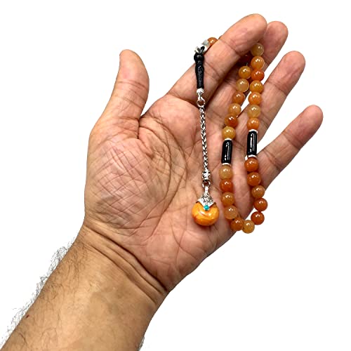 Simple Designed Natural Stone Worry Beads - Prayer Beads Tesbih-Tasbih-Tasbeeh-Misbaha-Subha-Sebha-Sibha-Rosary (Orange Aventurine Natural Stone -8 mm 33- Beads/Drop Tassel) - color: Orange Aventurine Natural Stone -8 mm 33- Beads / Drop Tassel