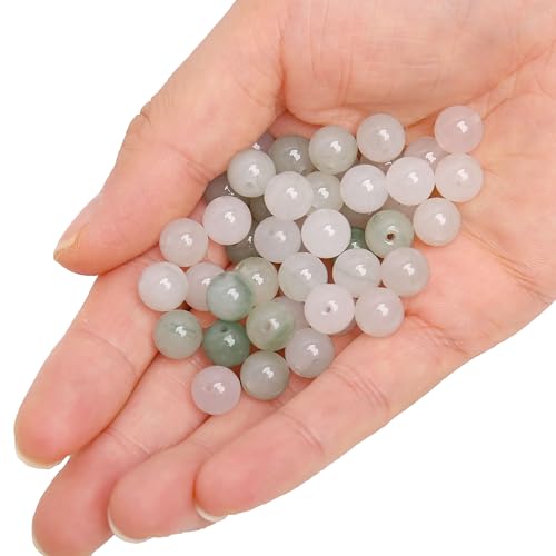 70PCS Natural 8MM Healing Gemstone, Iceberg Jade Energy Stone Round Loose Beads, Semi-Precious Crystal Beads with Free Elastic String for Jewelry Making DIY - color: Iceberg Jade, size: 8MM