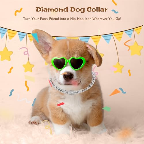 10 Inch Silver Cuban Link Dog Collar - Bling Diamond Dog Chain Collars, Non-Adjustable Small Dog Collar with Secure Buckle (Perfect for Chihuahuas, French Bulldogs) - size: 10 inch