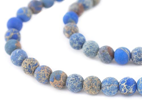 The Bead Chest Matte Blue Sea Sediment Jasper Beads (8mm): Organic Gemstone Round Spherical Energy Stone Healing Power Crystal for Jewelry Bracelet Mala Necklace Making - color: Matte Blue Sea Sediment Jasper, size: 8mm