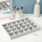 Juvale Velvet Jewelry Organizer Tray - Earring Tray Insert with 24 Compartments - Stackable Jewelry Drawer Organizer - Includes Bracelet Holder Slots - Gray, 14 x 10 in - size: 24 Grids