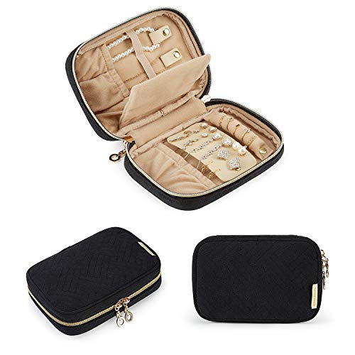 BAGSMART Travel Jewelry Organizer Case Small Jewelry Roll for Journey-Rings, Necklaces, Earrings, Bracelets, Black - color: Black, size: Small