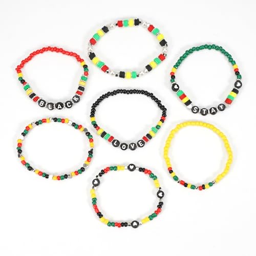 COLORFUL BLING 4th of July Bracelets for Women/Juneteenth African Beaded Stackable Layered Surfer Bracelets Rasta Jamaica Jewelry - color: stay love