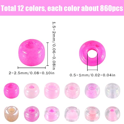 SUNNYCLUE 1 Box 156g Glass Seed Bead Bulk Bracelet Glass Seed Beads 2mm Mini Round Craft Findings Pink Small Loose Spacers for Jewelry Making DIY Earrings Friendship Bracelets Necklace