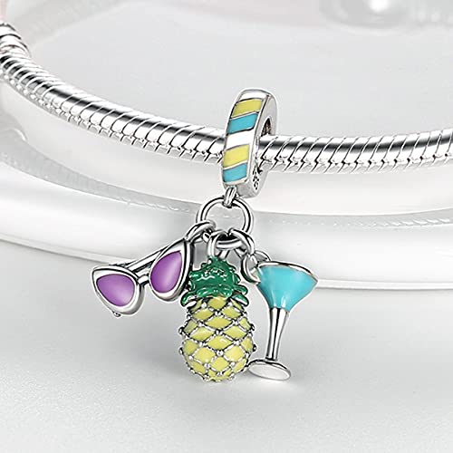 MULA 925 Sterling Silver Charms for Bracelets and Necklaces Lipstick and Bag Dangle Pendants Tower Camera Beads Jewelry Charms for Women - color: Sunglasses and Pineapple