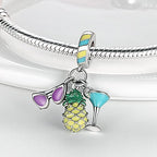 MULA 925 Sterling Silver Charms for Bracelets and Necklaces Lipstick and Bag Dangle Pendants Tower Camera Beads Jewelry Charms for Women - color: Sunglasses and Pineapple