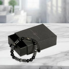 Mens Beaded Bracelet - Stone Jewelry, Black Onyx Hematite Bracelets, Mens Accessories, Adjustable - style: Dark Matter 8mm