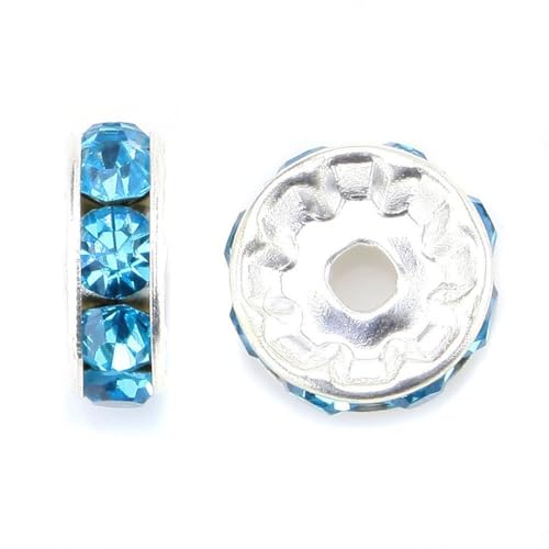 200pcs Adabele Grade A 5mm Crystal Rhinestone Rondelle Loose Beads (Aquamarine Blue) Sterling Silver Plated Spacer for DIY Craft Jewelry Making CF1-510 - color: Aquamarine blue, size: 5mm (200pcs)