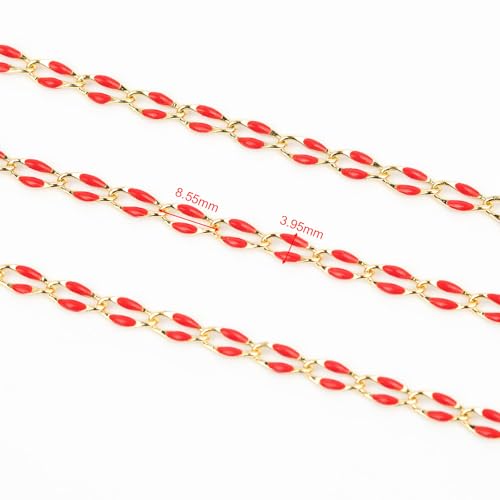 YOUBEIYEE Red Oil Drip Chain for Jewelry Making Gold Plated Brass Chain Roll with Jump Rings and Lobster Clasps Jewelry Supplies - color: Red