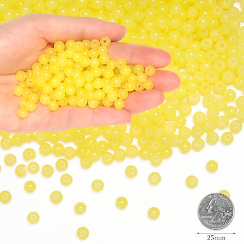 500Pcs Yellow 6mm Glass Beads for Bracelets Necklace, Round Glass Crystal Beads for Bracelet DIY Crafts Jewelry Making Kits Earring Necklaces (Yellow) - color: Yellow