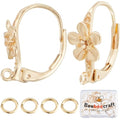 Beebeecraft 20Pcs Flower Leverback Earring Findings 18K Gold Plated Brass 17x8mm French Earring Hooks Flower Pattern Ear Wire Findings with 40Pcs Jump Ring for Jewellery Making - color: 20pcs 18k Gold Plated #4