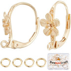 Beebeecraft 20Pcs Flower Leverback Earring Findings 18K Gold Plated Brass 17x8mm French Earring Hooks Flower Pattern Ear Wire Findings with 40Pcs Jump Ring for Jewellery Making - color: 20pcs 18k Gold Plated #4