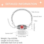 Women's Medical ID Bracelet with White Zircon Tennis Chain, Interchangeable Engraved Plate, Adjustable Lobster Clasp, Lightweight, Hypoallergenic, for Running, Outdoor, Daily Wear - color: Red-WARFARIN