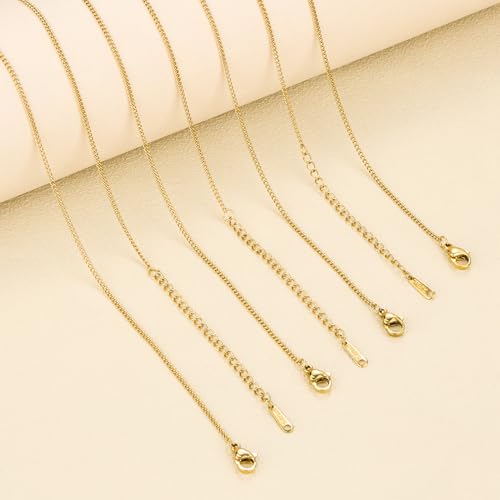 12 Pcs Gold Curb Cuban Chain Bulk for Jewelry Making 18 Inches Stainless Steel Women Men Necklace Adjustable Chain - color: Gold Curb, size: 18 Inches