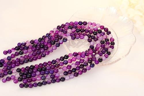 QINJIEJIE 100PCS Purple Stripe Carnelian Beads 8mm Natural Beads Round Loose Gemstone Bead for Bracelet Beading Crystal Jewelry Making DIY Necklace Earrings 0.32" - color: Purple stripe Carnelian, size: 100PCS