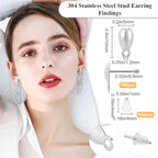 Beebeecraft 100Pcs Stud Earring with Loop 304 Stainless Steel Teardrop Post Earring Findings with Ear Nuts for Dangle Jewelry Making DIY Crafts Supplies Accessories - color: Stainless Steel Color