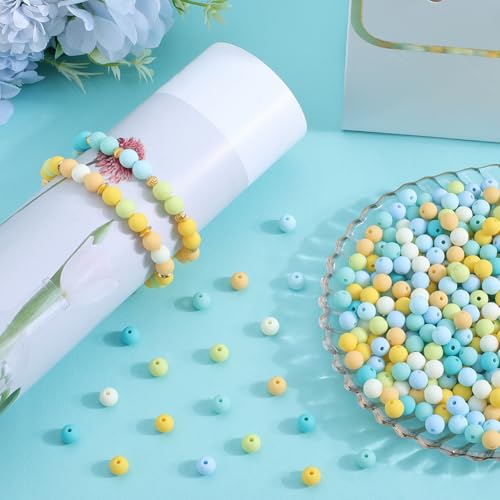 1 Box 500Pcs Acrylic Round Beads Frosted Bead Bulk 8mm Candy Color Silicone Acrylic Plastic Ball Pastel Matte Loose Spacer Beads for Jewelry Making Bracelets Necklaces Earrings Adults - color: Light Blue