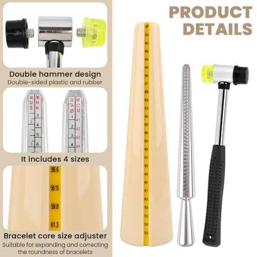 Bracelet Mandrel Sizer Set - Iron Hammer + Stainless Steel Graduated Round Mandrel, Ideal for Bracelet/Jewelry Making (DIY & Jewelry Makers)